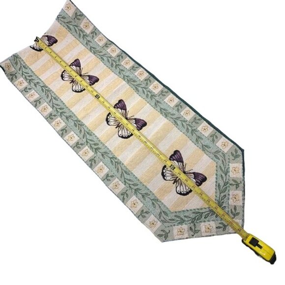 Butterfly Tapestry Table Runner 66" x 13" Pointed Ends Purple Yellow Floral - Picture 6 of 7